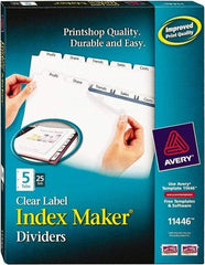 AVERY - 11 x 8-1/2" 5 Tabs, Three Hole Clear Plastic Reinforced Binder Holes, Tab Divider - Clear Tabs, White Folder - Makers Industrial Supply