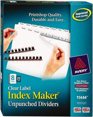 AVERY - 11 x 8-1/2" 8 Tabs, Unpunched Clear Plastic Reinforced, Tab Divider - Clear Tabs, White Folder - Makers Industrial Supply