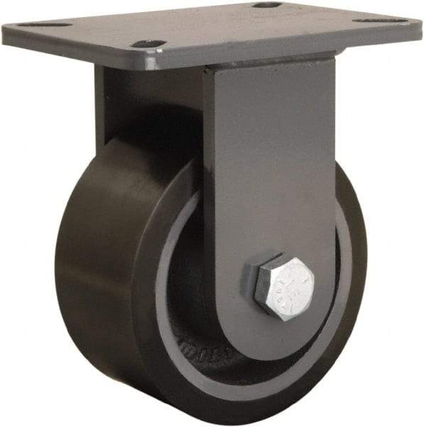 Hamilton - 6" Diam x 3" Wide x 8" OAH Top Plate Mount Rigid Caster - Polyurethane Mold onto Cast Iron Center, 2,860 Lb Capacity, Sealed Precision Ball Bearing, 5-1/4 x 7-1/4" Plate - Makers Industrial Supply