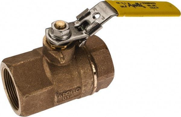 Apollo - 1-1/2" Pipe, Standard Port, Bronze Standard Ball Valve - 2 Piece, NPT Ends, Locking Lever Handle, 600 WOG, 150 WSP - Makers Industrial Supply