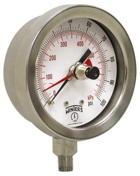 Winters - 2-1/2" Dial, 1/4 Thread, 0-60 Scale Range, Pressure Gauge - Lower Connection Mount, Accurate to 1% of Scale - Makers Industrial Supply