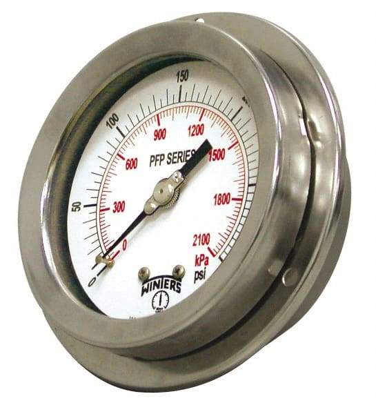 Winters - 2-1/2" Dial, 1/4 Thread, 0-30 Scale Range, Pressure Gauge - Front Flange Panel Mount, Center Back Connection Mount, Accurate to 1.6% of Scale - Makers Industrial Supply