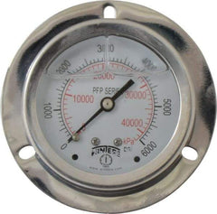 Winters - 2-1/2" Dial, 1/4 Thread, 0-6,000 Scale Range, Pressure Gauge - Front Flange Panel Mount, Center Back Connection Mount, Accurate to 1.6% of Scale - Makers Industrial Supply