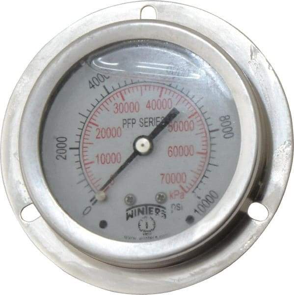 Winters - 2-1/2" Dial, 1/4 Thread, 0-10,000 Scale Range, Pressure Gauge - Front Flange Panel Mount, Center Back Connection Mount, Accurate to 1.6% of Scale - Makers Industrial Supply