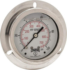 Winters - 2-1/2" Dial, 1/4 Thread, 0-100 Scale Range, Pressure Gauge - Front Flange Panel Mount, Center Back Connection Mount, Accurate to 1.6% of Scale - Makers Industrial Supply