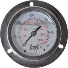 Winters - 2-1/2" Dial, 1/4 Thread, 0-300 Scale Range, Pressure Gauge - Front Flange Panel Mount, Center Back Connection Mount, Accurate to 1.6% of Scale - Makers Industrial Supply