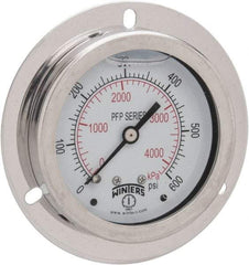 Winters - 2-1/2" Dial, 1/4 Thread, 0-600 Scale Range, Pressure Gauge - Front Flange Panel Mount, Center Back Connection Mount, Accurate to 1.6% of Scale - Makers Industrial Supply