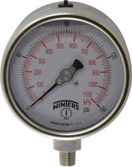 Winters - 4" Dial, 1/4 Thread, 0-160 Scale Range, Pressure Gauge - Lower Connection Mount, Accurate to 1% of Scale - Makers Industrial Supply