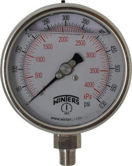 Winters - 4" Dial, 1/4 Thread, 0-600 Scale Range, Pressure Gauge - Lower Connection Mount, Accurate to 1% of Scale - Makers Industrial Supply