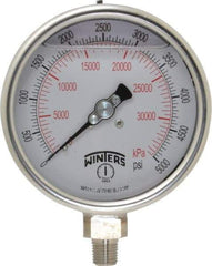 Winters - 4" Dial, 1/4 Thread, 0-5,000 Scale Range, Pressure Gauge - Lower Connection Mount, Accurate to 1% of Scale - Makers Industrial Supply