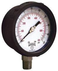 Winters - 4" Dial, 1/4 Thread, 30-0-100 Scale Range, Pressure Gauge - Lower Connection Mount, Accurate to 1% of Scale - Makers Industrial Supply