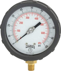 Winters - 4" Dial, 1/4 Thread, 0-100 Scale Range, Pressure Gauge - Lower Connection Mount, Accurate to 1% of Scale - Makers Industrial Supply