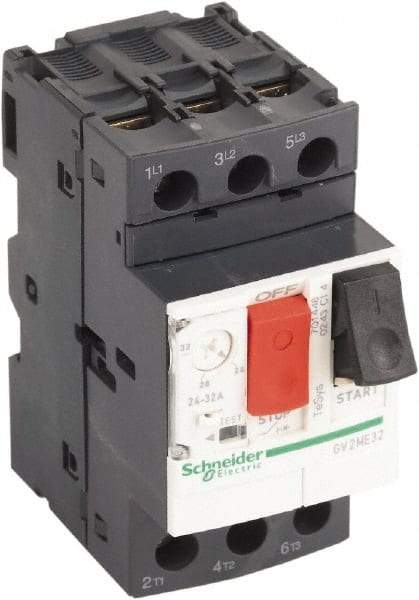 Schneider Electric - 32 Amp, 690 VAC at 50/60 Hz, 3 Pole, Bolt On, Clip Motor Circuit Breaker - Thermal Magnetic Trip, Multiple Breaking Capacity Ratings, 78mm Deep x 89mm High x 45mm Wide - Makers Industrial Supply