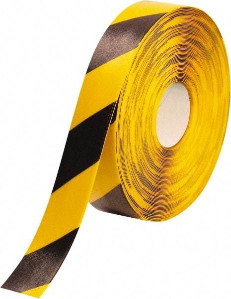 PRO-SAFE - Black & Yellow Striped PVC Tape - 2" Wide x 100' Long x 50 mil Thick, General Traffic - Makers Industrial Supply