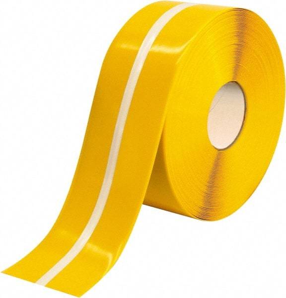 PRO-SAFE - Yellow Striped PVC Tape - 4" Wide x 100' Long x 50 mil Thick, General Traffic - Makers Industrial Supply