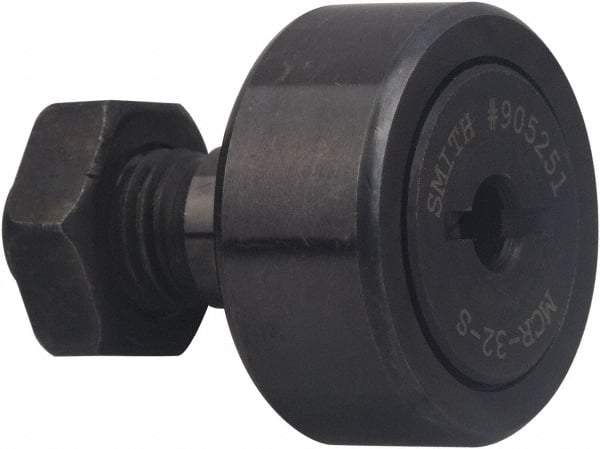 Accurate Bushing - 80mm Roller Diam x 35mm Width, 30mm Stud Diam x 63mm Length, Stud Cam Follower - Carbon Steel, 32mm Thread Length, M30x1.5 Thread, 100mm OAL, 45,000 N Dynamic Cap, 85,000 N Static Cap - Makers Industrial Supply