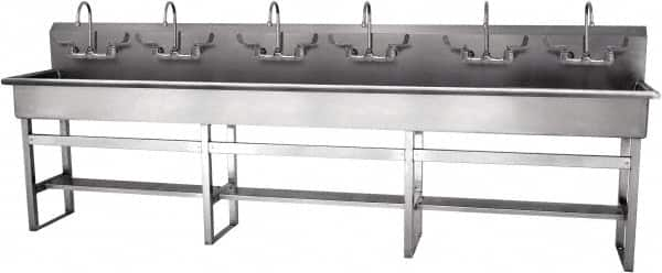 SANI-LAV - 117" Long x 16-1/2" Wide Inside, 1 Compartment, Grade 304 Stainless Steel Hand Sink-Pedestal Mount - 16 Gauge, 120" Long x 20" Wide x 45" High Outside, 8" Deep - Makers Industrial Supply