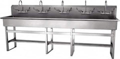 SANI-LAV - 97" Long x 16-1/2" Wide Inside, 1 Compartment, Grade 304 Stainless Steel Hand Sink-Pedestal Mount - 16 Gauge, 100" Long x 20" Wide x 45" High Outside, 8" Deep - Makers Industrial Supply