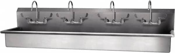 SANI-LAV - 77" Long x 16-1/2" Wide Inside, 1 Compartment, Grade 304 Stainless Steel Hand Sink-Wall Mount - 16 Gauge, 80" Long x 20" Wide x 18" High Outside, 8" Deep - Makers Industrial Supply