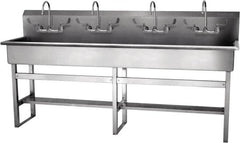 SANI-LAV - 77" Long x 16-1/2" Wide Inside, 1 Compartment, Grade 304 Stainless Steel Hand Sink-Pedestal Mount - 16 Gauge, 80" Long x 20" Wide x 45" High Outside, 8" Deep - Makers Industrial Supply