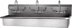 SANI-LAV - 57" Long x 16-1/2" Wide Inside, 1 Compartment, Grade 304 Stainless Steel Hand Sink-Wall Mount - 16 Gauge, 60" Long x 20" Wide x 18" High Outside, 8" Deep - Makers Industrial Supply