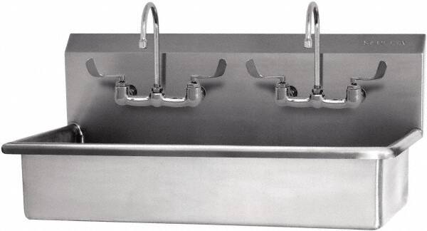 SANI-LAV - 37" Long x 16-1/2" Wide Inside, 1 Compartment, Grade 304 Stainless Steel Hand Sink-Wall Mount - 16 Gauge, 40" Long x 20" Wide x 18" High Outside, 8" Deep - Makers Industrial Supply