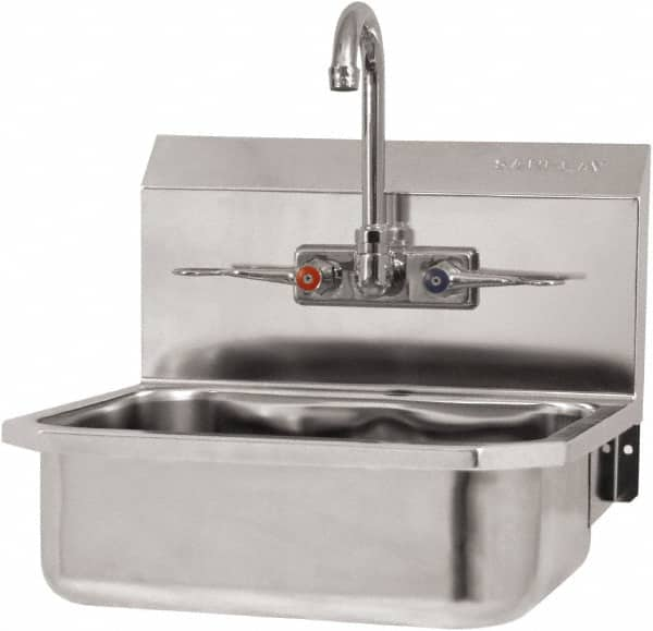 SANI-LAV - 14" Long x 11" Wide Inside, 1 Compartment, Grade 304 Stainless Steel Hand Sink-Wall Mount - 18 Gauge, 16" Long x 15-1/4" Wide x 22-3/4" High Outside, 5" Deep - Makers Industrial Supply