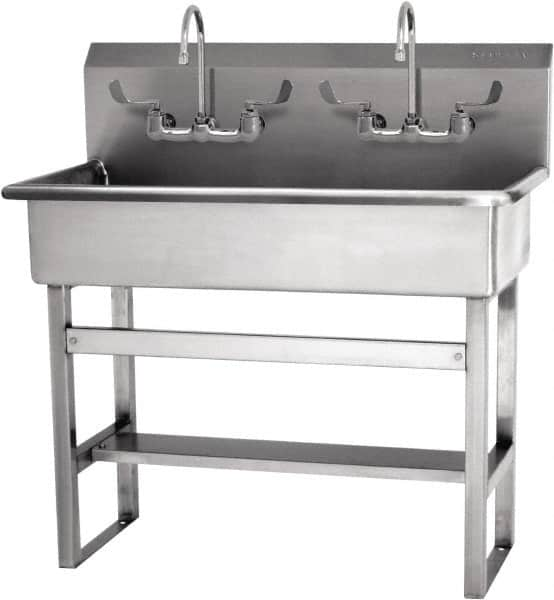 SANI-LAV - 37" Long x 16-1/2" Wide Inside, 1 Compartment, Grade 304 Stainless Steel Hands Free Hand Sink - 16 Gauge, 40" Long x 20" Wide x 45" High Outside, 8" Deep - Makers Industrial Supply