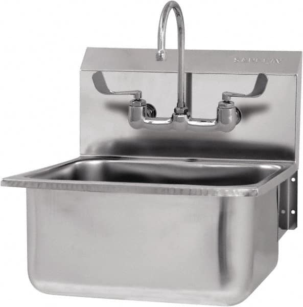 SANI-LAV - 19" Long x 16" Wide Inside, 1 Compartment, Grade 304 Stainless Steel Hand Sink-Wall Mount - 18 Gauge, 21" Long x 20" Wide x 24" High Outside, 10" Deep - Makers Industrial Supply