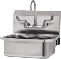 SANI-LAV - 17" Long x 14" Wide Inside, 1 Compartment, Grade 304 Stainless Steel Hand Sink-Wall Mount - 18 Gauge, 19" Long x 18" Wide x 21" High Outside, 7" Deep - Makers Industrial Supply