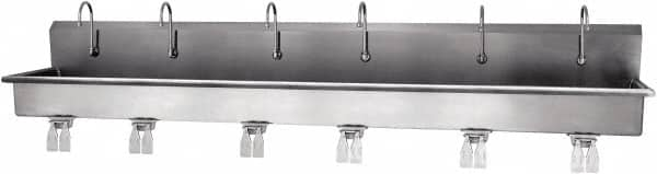 SANI-LAV - 117" Long x 16-1/2" Wide Inside, 1 Compartment, Grade 304 Stainless Steel Hands Free Hand Sink - 16 Gauge, 120" Long x 20" Wide x 18" High Outside, 8" Deep - Makers Industrial Supply