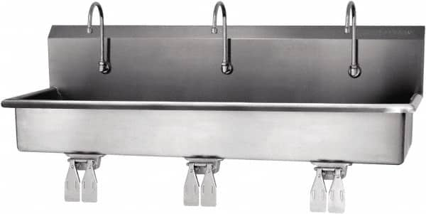 SANI-LAV - 57" Long x 16-1/2" Wide Inside, 1 Compartment, Grade 304 Stainless Steel Hands Free Hand Sink - 16 Gauge, 60" Long x 20" Wide x 18" High Outside, 8" Deep - Makers Industrial Supply