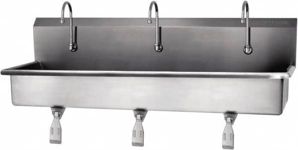 SANI-LAV - 57" Long x 16-1/2" Wide Inside, 1 Compartment, Grade 304 Stainless Steel Hands Free Hand Sink - 16 Gauge, 60" Long x 20" Wide x 18" High Outside, 8" Deep - Makers Industrial Supply