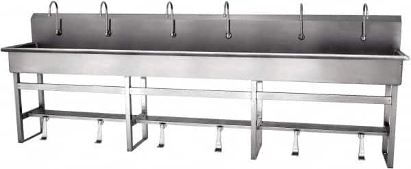 SANI-LAV - 117" Long x 16-1/2" Wide Inside, 1 Compartment, Grade 304 Stainless Steel Hands Free Hand Sink - 16 Gauge, 120" Long x 20" Wide x 45" High Outside, 8" Deep - Makers Industrial Supply