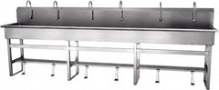 SANI-LAV - 117" Long x 16-1/2" Wide Inside, 1 Compartment, Grade 304 Stainless Steel Hands Free Hand Sink - 16 Gauge, 120" Long x 20" Wide x 45" High Outside, 8" Deep - Makers Industrial Supply