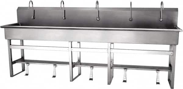 SANI-LAV - 97" Long x 16-1/2" Wide Inside, 1 Compartment, Grade 304 Stainless Steel Hands Free Hand Sink - 16 Gauge, 100" Long x 20" Wide x 45" High Outside, 8" Deep - Makers Industrial Supply