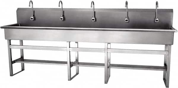 SANI-LAV - 97" Long x 16-1/2" Wide Inside, 1 Compartment, Grade 304 Stainless Steel Hands Free Hand Sink - 16 Gauge, 100" Long x 20" Wide x 45" High Outside, 8" Deep - Makers Industrial Supply