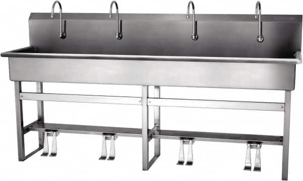 SANI-LAV - 77" Long x 16-1/2" Wide Inside, 1 Compartment, Grade 304 Stainless Steel Hands Free Hand Sink - 16 Gauge, 80" Long x 20" Wide x 45" High Outside, 8" Deep - Makers Industrial Supply