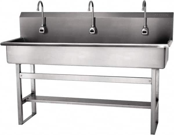 SANI-LAV - 57" Long x 16-1/2" Wide Inside, 1 Compartment, Grade 304 Stainless Steel Hands Free Hand Sink - 16 Gauge, 60" Long x 20" Wide x 45" High Outside, 8" Deep - Makers Industrial Supply