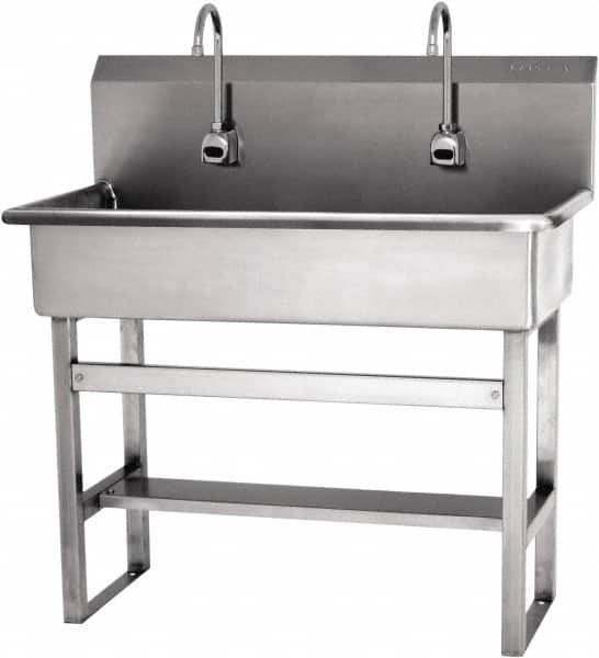 SANI-LAV - 57" Long x 16-1/2" Wide Inside, 1 Compartment, Grade 304 Stainless Steel Hands Free Hand Sink - 16 Gauge, 40" Long x 20" Wide x 45" High Outside, 8" Deep - Makers Industrial Supply