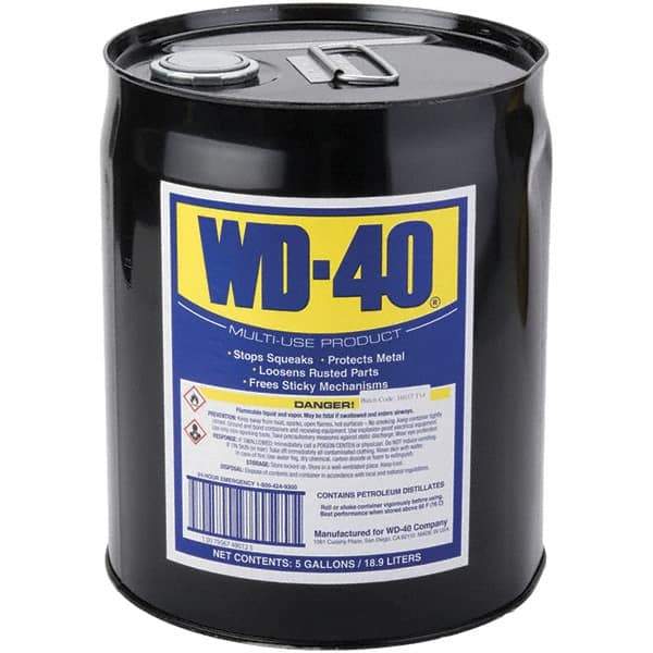 WD-40 - 5 Gal Pail Multi-Use Product - Bulk, Liquid, Stop Squeaks, Removes & Protects, Loosens Rusted Parts, Free Sticky Mechanisms, Drives Out Moisture - Makers Industrial Supply