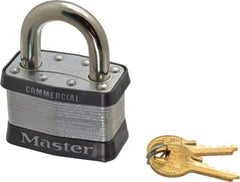 Master Lock - 1" Shackle Clearance, Keyed Different Padlock - 15/16" Shackle Width, 3/8" Shackle Diam, Laminated Steel - Makers Industrial Supply