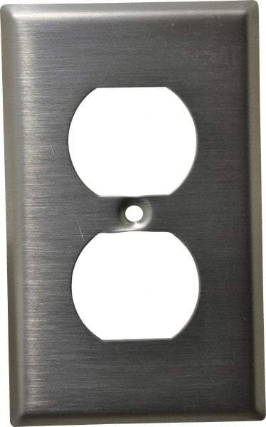 Leviton - 1 Gang, 4-1/2 Inch Long x 2-3/4 Inch Wide, Standard Outlet Wall Plate - Duplex Outlet, Metallic, Stainless Steel - Makers Industrial Supply