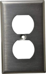 Leviton - 1 Gang, 4-1/2 Inch Long x 2-3/4 Inch Wide, Standard Outlet Wall Plate - Duplex Outlet, Metallic, Stainless Steel - Makers Industrial Supply