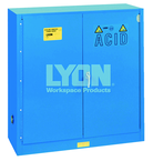 Acid Storage Cabinet - #5541 - 43 x 18 x 44" - 30 Gallon - w/one shelf, two poly trays, bi-fold self-closing door - Blue Only - Makers Industrial Supply