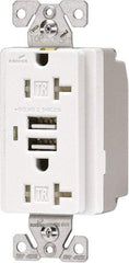 Cooper Wiring Devices - 2 USB Port, 2 Receptacle, 125 VAC, 5 VDC USB Receptacle - 5-15R NEMA Configuration, 20 Amp, Light Almond, 2.1 Amp Charging Power, Automatic Grounding, Screw Mount - Makers Industrial Supply