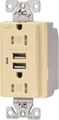 Cooper Wiring Devices - 2 USB Port, 2 Receptacle, 125 VAC, 5 VDC USB Receptacle - 5-15R NEMA Configuration, 15 Amp, Ivory, 2.1 Amp Charging Power, Automatic Grounding, Screw Mount - Makers Industrial Supply