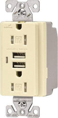 Cooper Wiring Devices - 2 USB Port, 2 Receptacle, 125 VAC, 5 VDC USB Receptacle - 5-15R NEMA Configuration, 15 Amp, Almond, 2.1 Amp Charging Power, Automatic Grounding, Screw Mount - Makers Industrial Supply