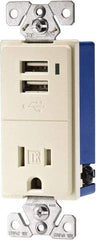 Cooper Wiring Devices - 2 USB Port, 1 Receptacle, 125 VAC, 5 VDC USB Receptacle - 5-15R NEMA Configuration, 15 Amp, Light Almond, Screw Mount - Makers Industrial Supply