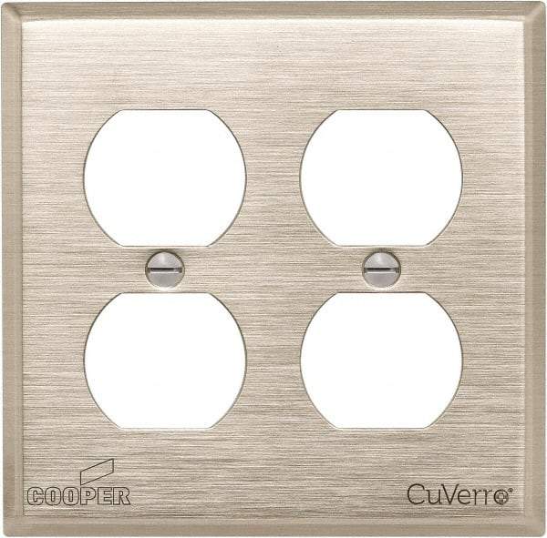 Cooper Wiring Devices - 2 Gang, 4-1/2 Inch Long, Standard Outlet Wall Plate - Duplex Outlet, White Bronze, Antimicrobial Copper - Makers Industrial Supply